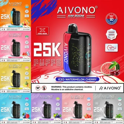 AIVONO AIM BOOM 25000 caladas doble malla pantalla digital 0% 2% 3% 5% Baja nicotina al por mayor vaporizador desechable con seguridad para niños batería recargable