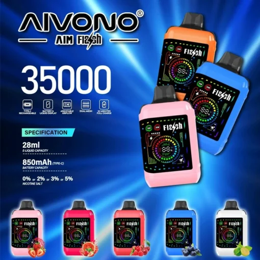 AIVONO AIM FLASH 35000 boccate Display a colori a doppia maglia 0% 2% 3% 5% Penna per sigaretta elettronica ricaricabile usa e getta a basso contenuto di nicotina all'ingrosso
