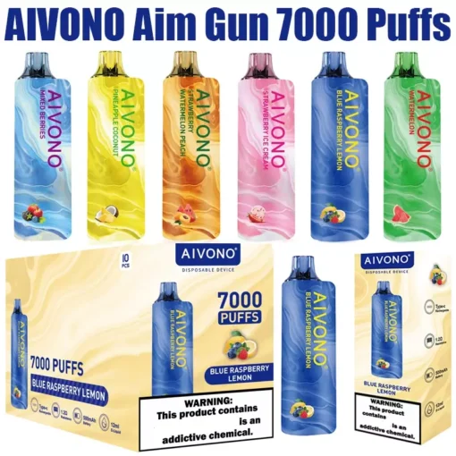 AIVONO AIM GUN 7000 Züge Vielfältige Aromen, 0% 2% 3% 5% Nikotin, Stilvolles Design, Aufladbar, Großhandel für Einweg E-Zigaretten.