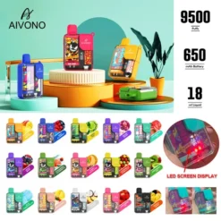 AIVONO AIM TANK 9500 puffs with child lock, 0%, 2%, 3% and 5% nicotine, colour display, rechargeable - Buy disposable vapes wholesale in bulk