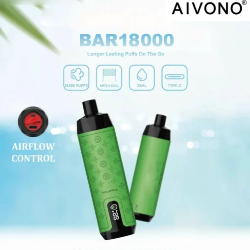AIVONO Deluxe Bar 18000 Puffs Hookah Pantalla Digital 0% 2% 3% 5% Baja Nicotina Al Por Mayor Vaporizador Desechable con Inhalación Pulmonar Recargable