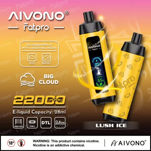 AIVONO Fatpro 22000 Züge Hookah Digitalanzeige DTL 0% 2% 3% 5% Bassa nicotina Grossista sigarette elettroniche usa e getta con funzione di ricarica - immagine 5
