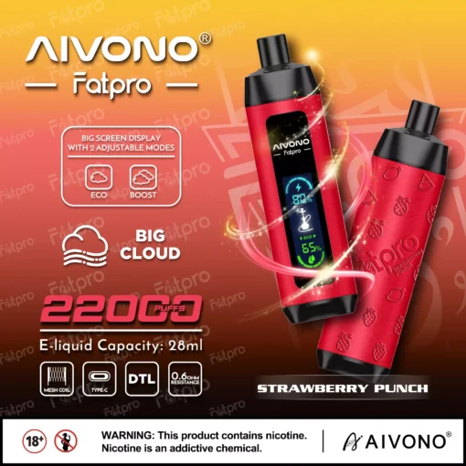 AIVONO Fatpro 22000 Züge Hookah Digitalanzeige DTL 0% 2% 3% 5% Bassa nicotina Grossista sigarette elettroniche usa e getta con funzione di ricarica - immagine 3
