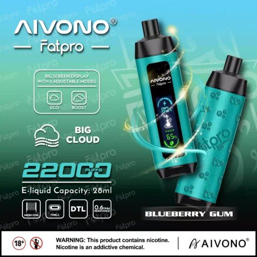 AIVONO Fatpro 22000 Züge Hookah Digitalanzeige DTL 0% 2% 3% 5% Basso Nicotina Commercio all'ingrosso Penne E-Zigarette usa e getta con funzione di ricarica - immagine 9