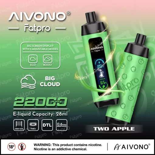 AIVONO Fatpro 22000 Züge Hookah Digitalanzeige DTL 0% 2% 3% 5% Bassa nicotina Grossista sigarette elettroniche usa e getta con funzione di ricarica - immagine 7