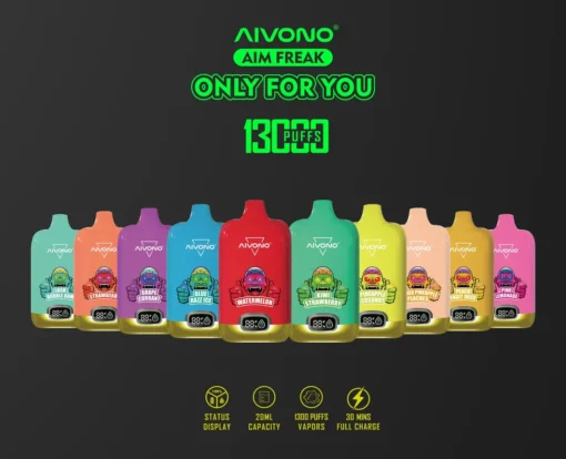 AIVONO AIM FREAK 13000 puff - vape monouso con nicotina 0%, 2%, 3% e 5%, display a colori, ricaricabile, vendita all'ingrosso per vapes monouso