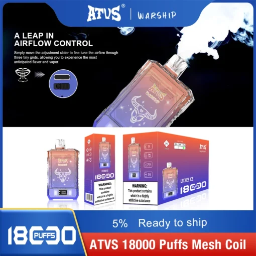 ATVS Warship 18000 Puffs Rechargeable Disposable E-Cigarette with Dual-Mesh Coil, 5% Nicotine, Wholesale for Bulk Orders - Image 6