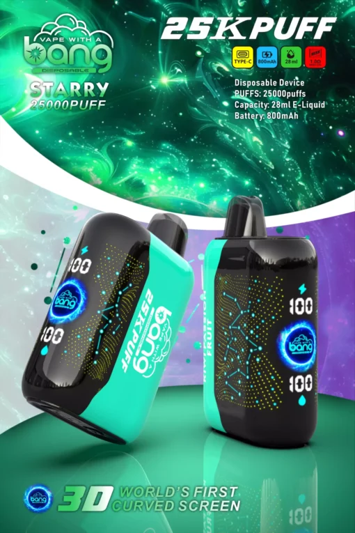 Bang Starry 25000 Züge 3D-Kurvenbildschirm 0% 2% 3% 5% Faible nicotine Gros  Plusieurs saveurs Stylo vape jetable rechargeable – Image 4