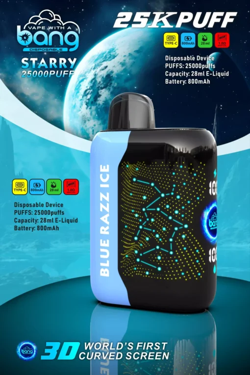 Bang Starry 25000 Züge 3D-Kurvenbildschirm 0% 2% 3% 5% Faible nicotine Gros  Plusieurs saveurs Stylo vape jetable rechargeable – Image 11