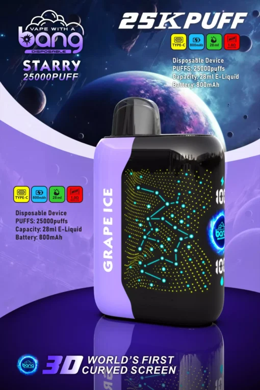 Bang Starry 25000 Züge 3D-Kurvenbildschirm 0% 2% 3% 5% Faible nicotine Gros  Plusieurs saveurs Stylo vape jetable rechargeable - Image 10