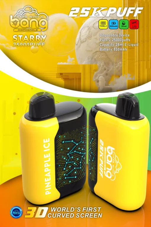 Bang Starry 25000 Züge 3D-Kurvenbildschirm 0% 2% 3% 5% Faible nicotine Gros  Plusieurs saveurs Stylo vape jetable rechargeable - Image 7