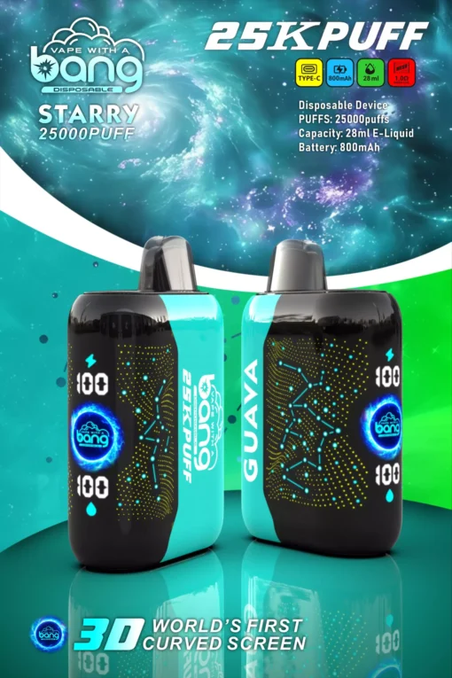 Bang Starry 25000 Züge 3D-Kurvenbildschirm 0% 2% 3% 5% Faible nicotine Gros  Plusieurs saveurs Stylo vape jetable rechargeable – Image 6