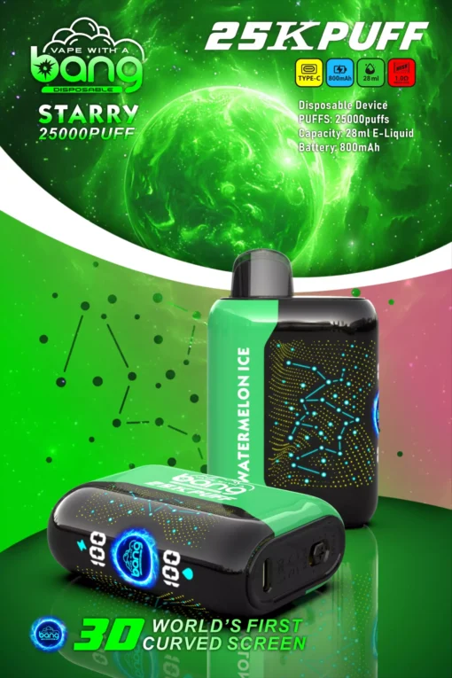 Bang Starry 25000 Züge 3D-Kurvenbildschirm 0% 2% 3% 5% Faible nicotine Gros  Plusieurs saveurs Stylo vape jetable rechargeable – Image 3