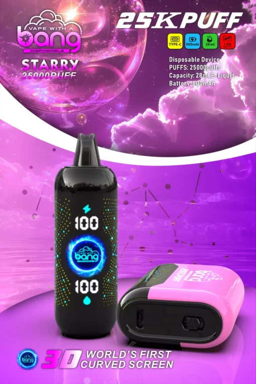 Bang Starry 25000 Züge 3D-Kurvenbildschirm 0% 2% 3% 5% Faible nicotine Gros  Plusieurs saveurs Stylo vape jetable rechargeable - Image 15