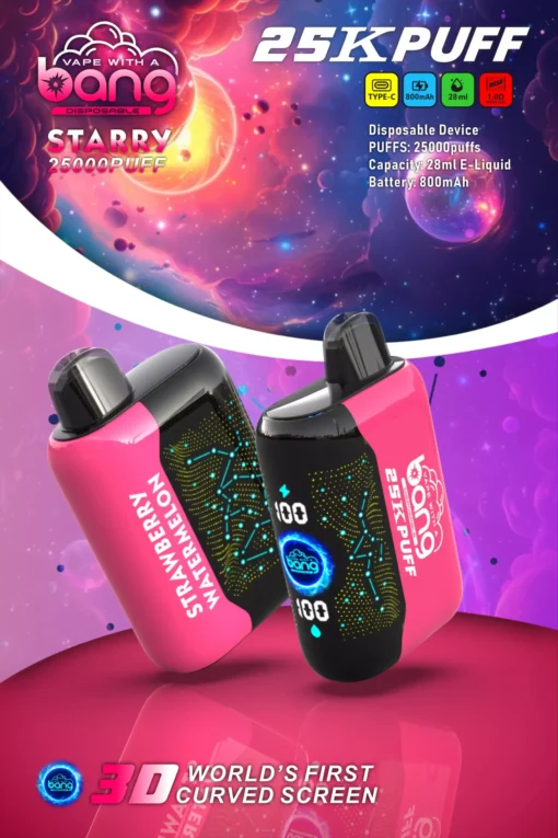 Bang Starry 25000 Züge 3D-Kurvenbildschirm 0% 2% 3% 5% Faible nicotine Gros  Plusieurs saveurs Stylo vape jetable rechargeable - Image 5
