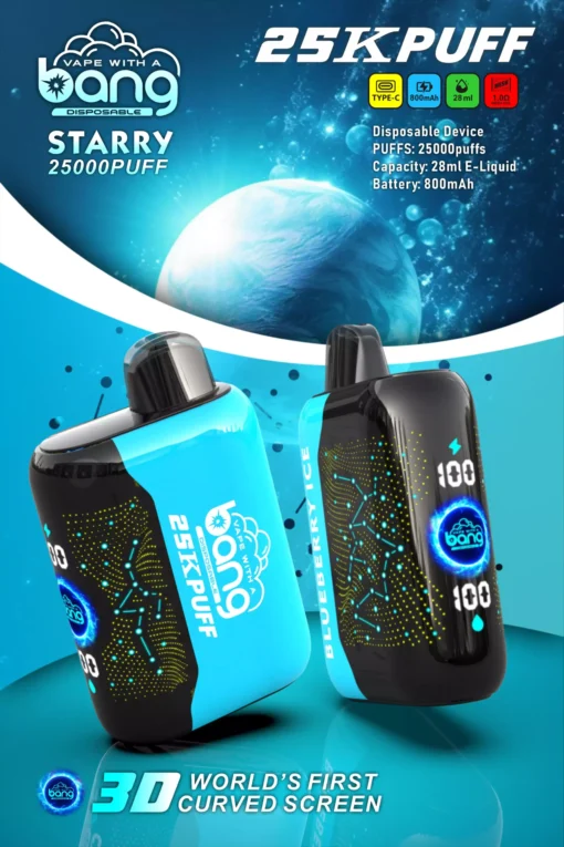 Bang Starry 25000 Züge 3D-Kurvenbildschirm 0% 2% 3% 5% Faible nicotine Gros  Plusieurs saveurs Stylo vape jetable rechargeable - Image 13