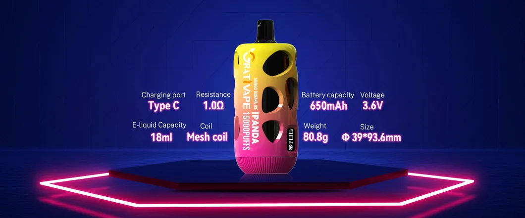 Grativape iPanda 15000 Puffs Digital Screen 0% 2% 3% 5% Low Nicotine Wholesale Disposable Rechargeable Vape Pens