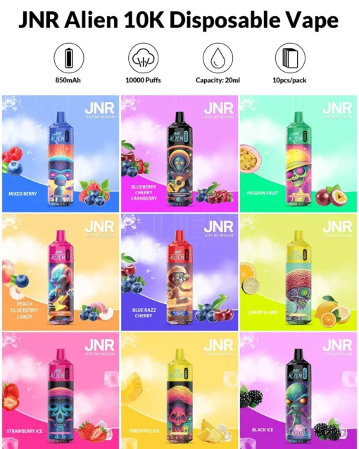 JNR Alien 10000 treinen Wegwerp E-sigaret Oplaadbaar - 50 Smaken, 0%/2%/5% Nicotine, Groothandel & Goedkope Kwantiteitskorting - Afbeelding 4
