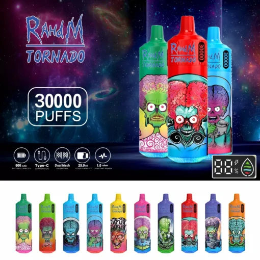 RahdM Tornado 30000 puffs double mesh digital display 2% Low nicotine content wholesale disposable vapes in various flavours Rechargeable disposable vape pens