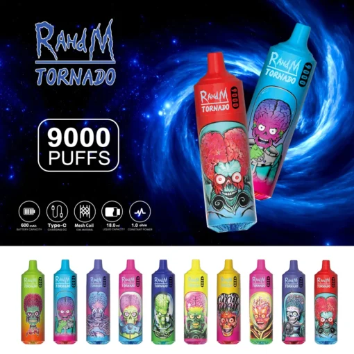 RahdM Tornado 9000 Puffs Múltiples Sabores 2% Baja Nicotina Recargable Vape Pen Desechable al por mayor