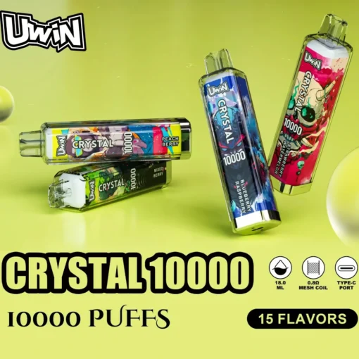 Uwin cristallo 10000 soffi luci RGB 0% 2% 3% 5% basso nicotina all'ingrosso ricaricabile usa e getta Vape Pen