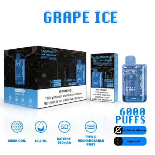 VAPEN Meta 6000 trekt - 10 smaken, 2% & 5% nicotine, herlaadbare wegwerpbare e-sigaret groothandel - Afbeelding 3