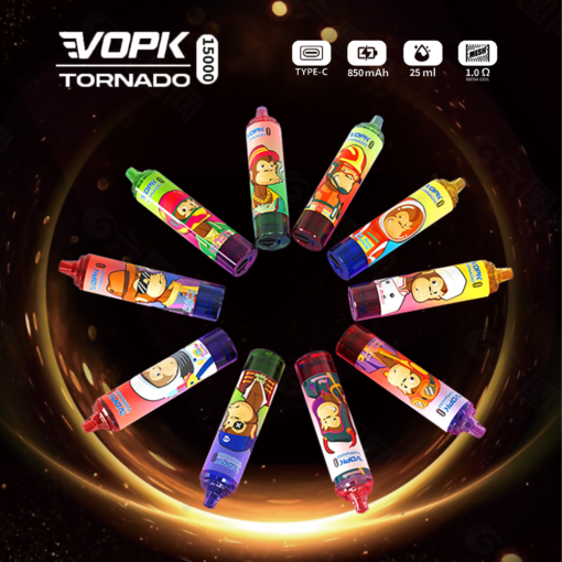 VOPK TORNADO 15000 puffs: wegwerp e-sigaret met olie en vermogen dubbele weergave, 0%, 2%, 3% en 5% nicotine - Groothandel wegwerp vapes