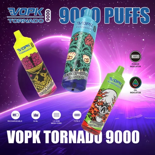 VOPK Tornado 9000 Puffs Múltiples Sabores 0% 2% 3% 5% Bajo en Nicotina Recargable Vape Pen Desechable al por mayor