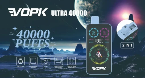 VOPK ULTRA 40000 Puffs Dual Flavour Digitaal Display 2% Lage Nicotine Groothandel Bulkbestellingen Oplaadbare Wegwerp Vape Pen met Kinderslotfunctie