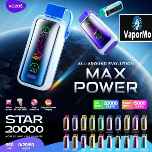 Vozol Star 20000 Puffs Dual Mesh Spiegel scherm 5% Low Nicotine Groothandel wegwerp E-sigaretten oplaadbare draagbare damp Pen