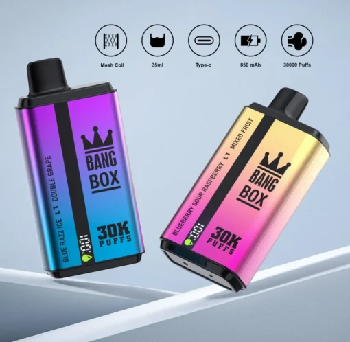 Bang Box 30000 Züge Doppelgeschmack Smart Display 0% 2% 3% 5% Niedriger Nikotingehalt Großhandel Wiederaufladbare Einweg-Vape-Pens