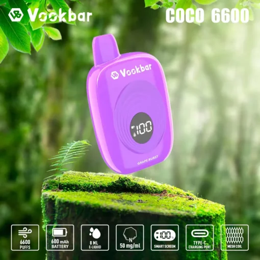Vookbar Coco 6600 treinen: Digitaal slim display, 3% nicotine, oplaadbaar wegwerp vape met stijl voor groothandel - Afbeelding 4
