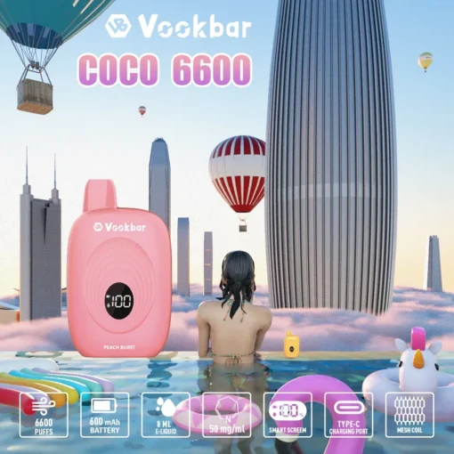 Vookbar Coco 6600 treinen: Digitaal slim display, 3% nicotine, oplaadbaar wegwerp vape met stijl voor groothandel - Afbeelding 3