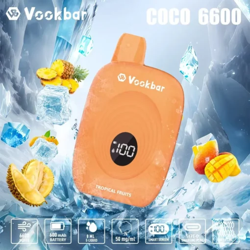 Vookbar Coco 6600 treinen: Digitaal slim display, 3% nicotine, oplaadbaar wegwerp vape met stijl voor groothandel - Afbeelding 2