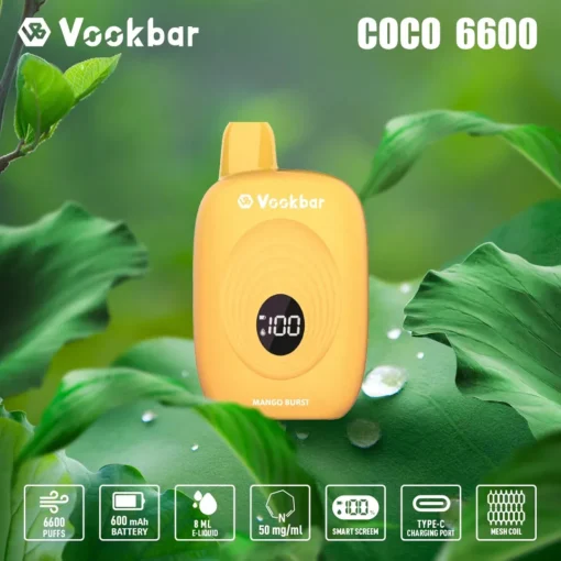 Vookbar Coco 6600 treinen: Digitaal slim display, 3% nicotine, oplaadbaar wegwerp vape met stijl voor groothandel - Afbeelding 5