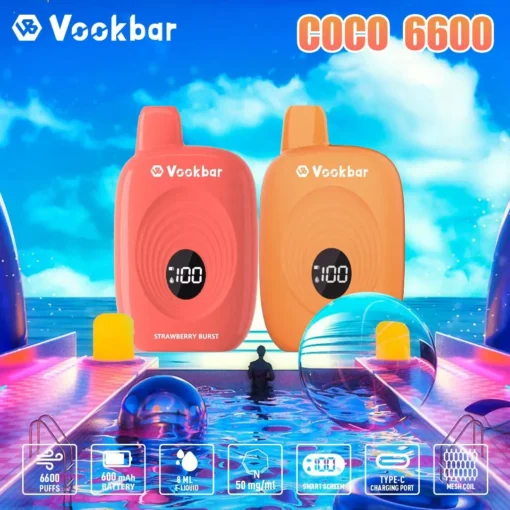 Vookbar Coco 6600 treinen: Digitaal slim display, 3% nicotine, oplaadbaar wegwerp vape met stijl voor groothandel - Afbeelding 6