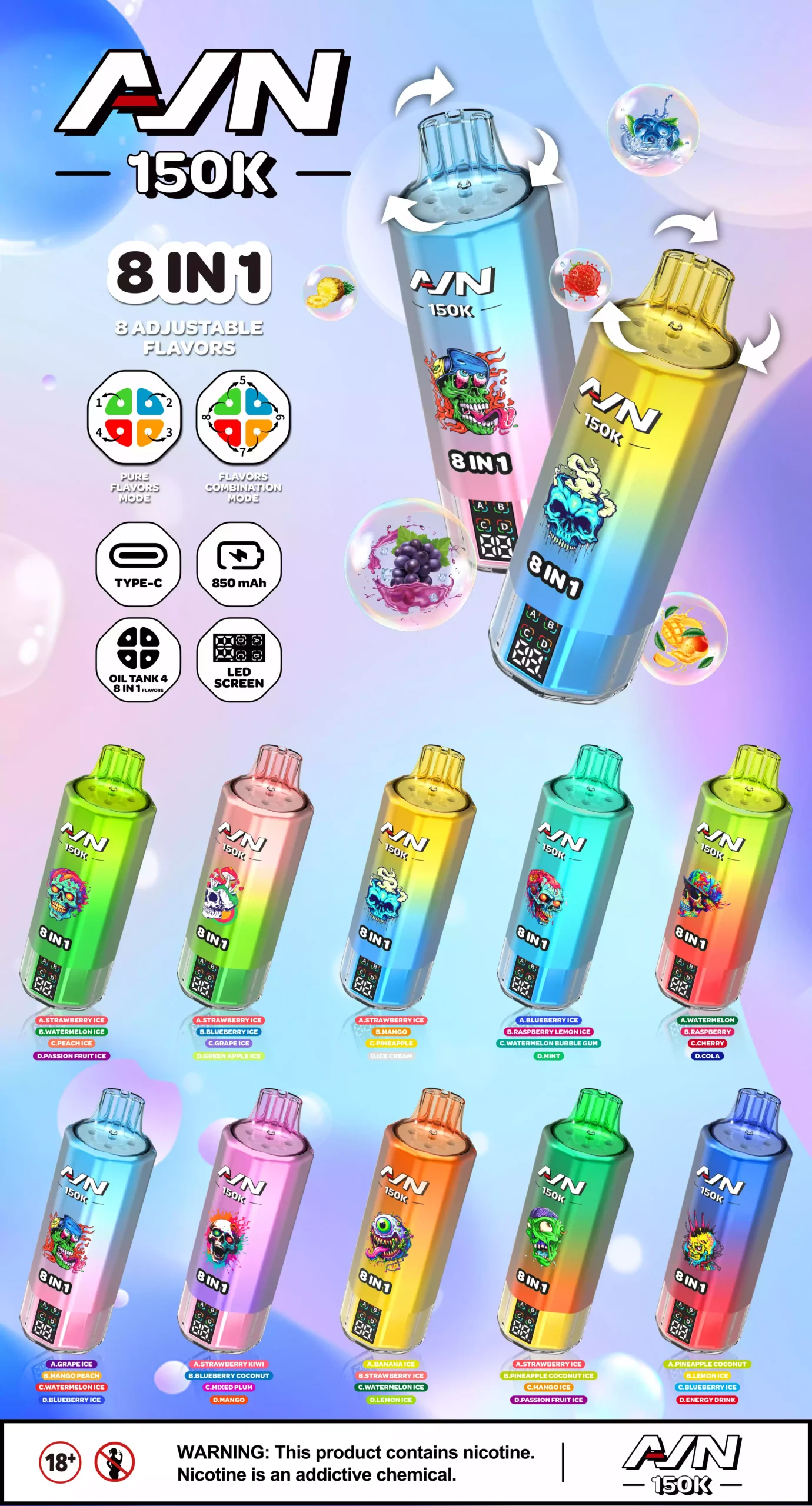 AIVONO AIM AVN 150K Vape monouso all'ingrosso Acquisto in bulk 8 gusti 150.000 tiri