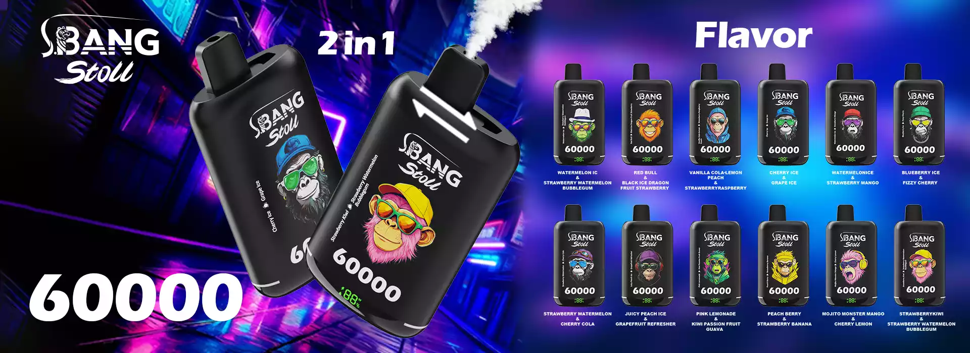 LÍDER BANG STOLL 60000 60K Vapes desechables con interruptor 2 en 1 al por mayor Compra toro