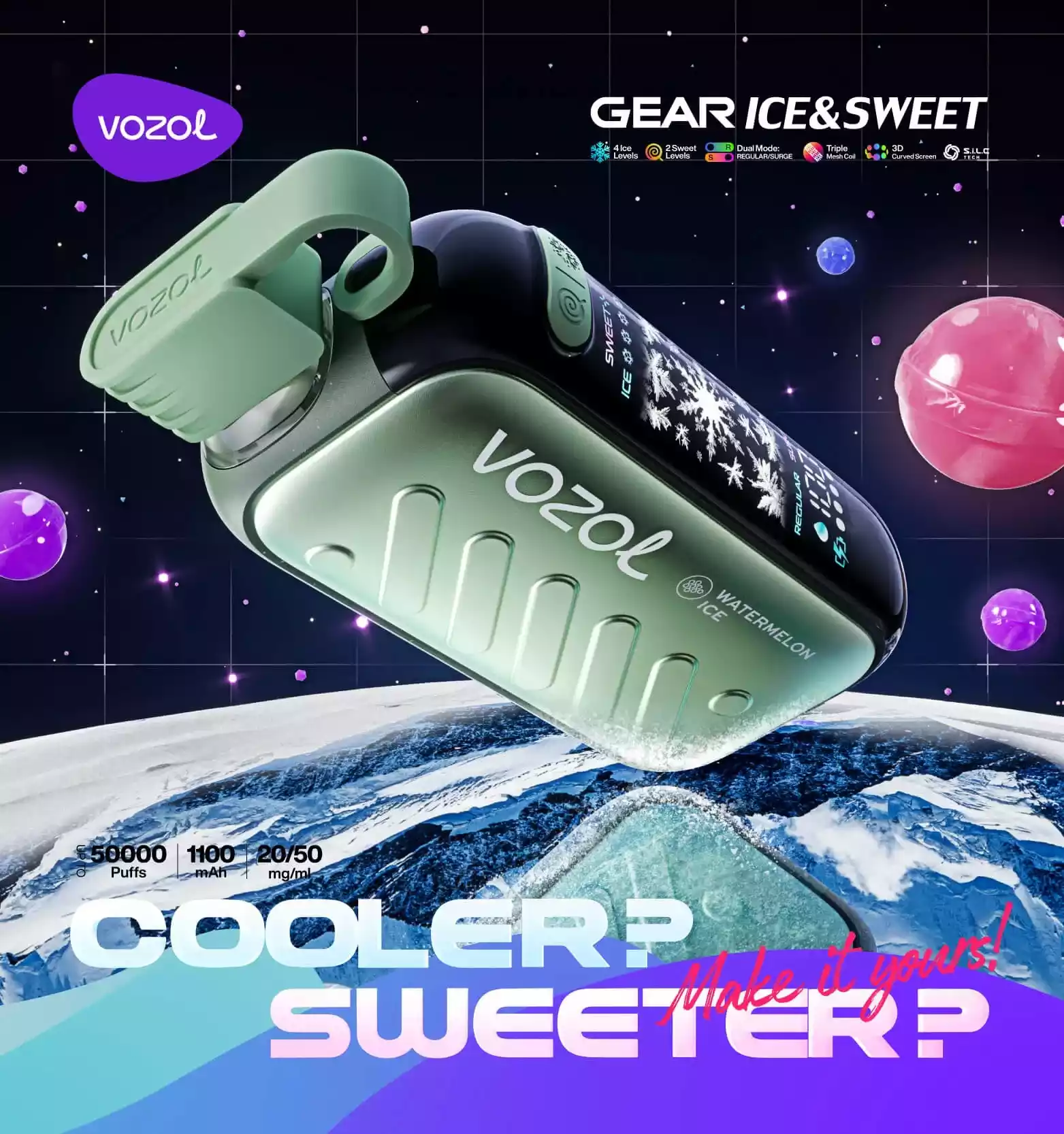VOZOL GEAR ICE SWEET 50K 50.000 caladas con sistema de control dual Cigarrillos electrónicos desechables al por mayor