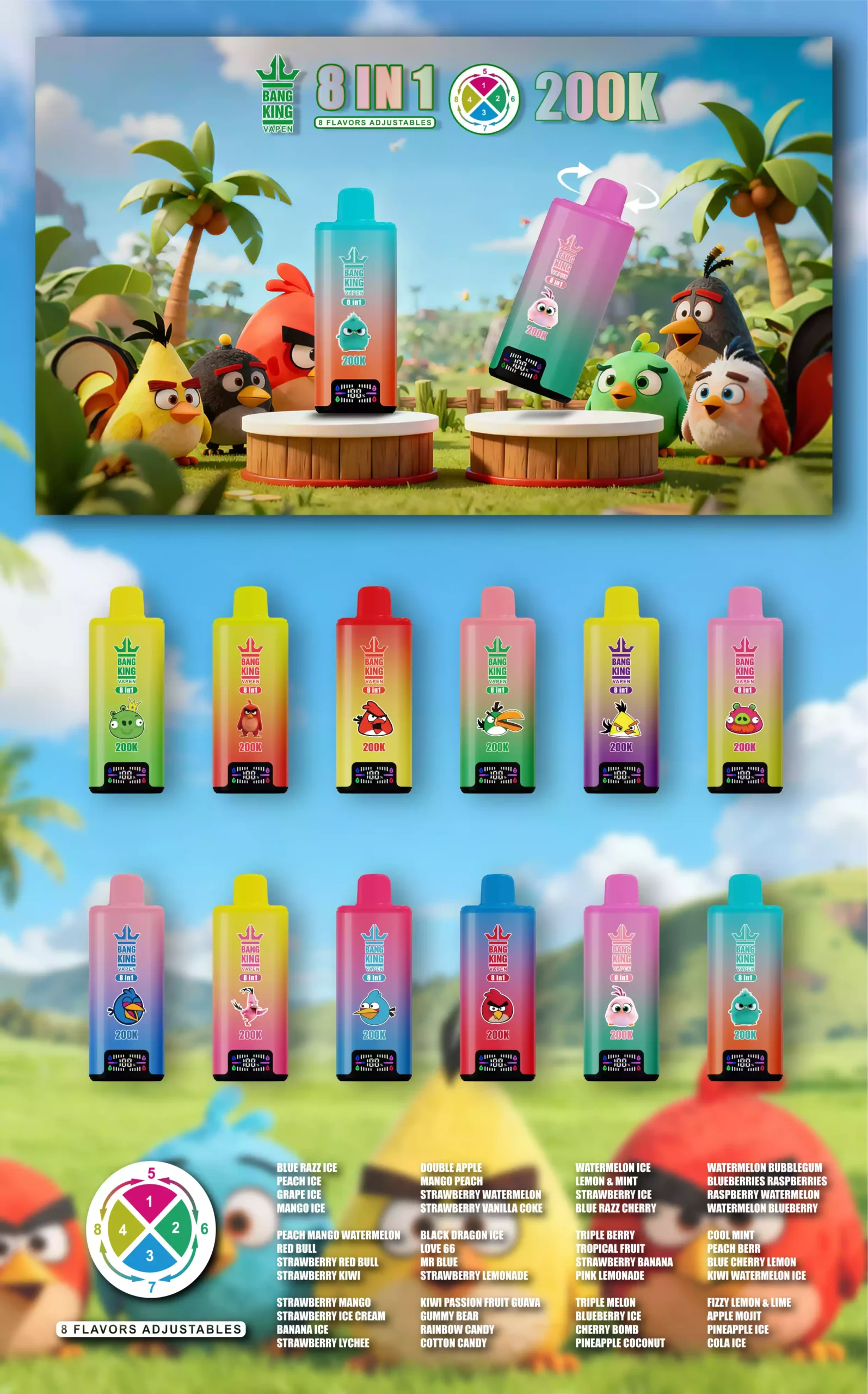 BANG KING 200K DSK073 Einweg-Vape mit 1.0Ω Quad-Mesh-Coil und 8 Aromen-Switch – 200.000 Puffs Bulk-Kauf