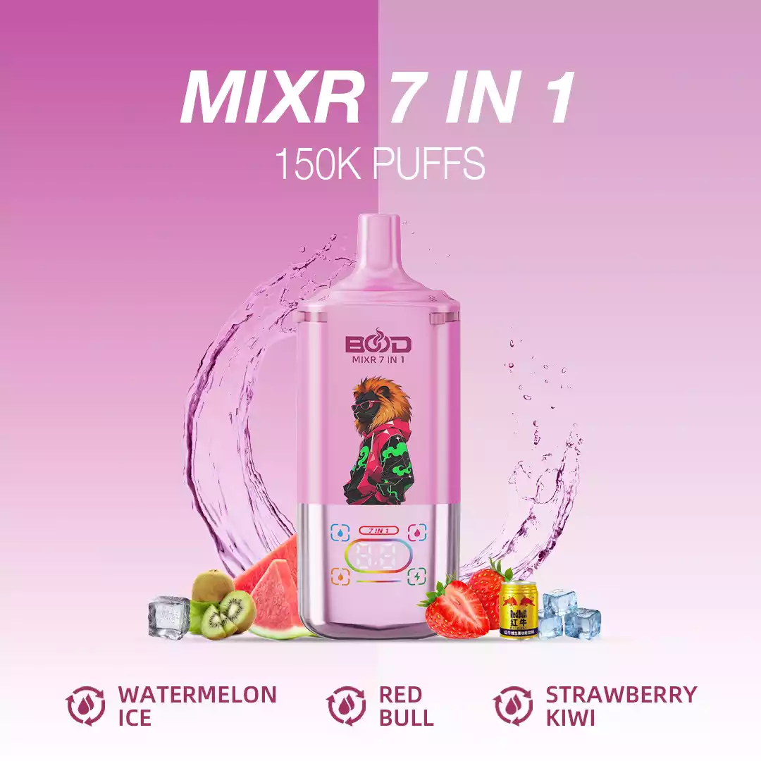 BOOD MIXR 7 em 1 150K 150.000 tragadas com sistema Tri-Tank e bobina Dual Mesh - Vapes descartáveis por grosso