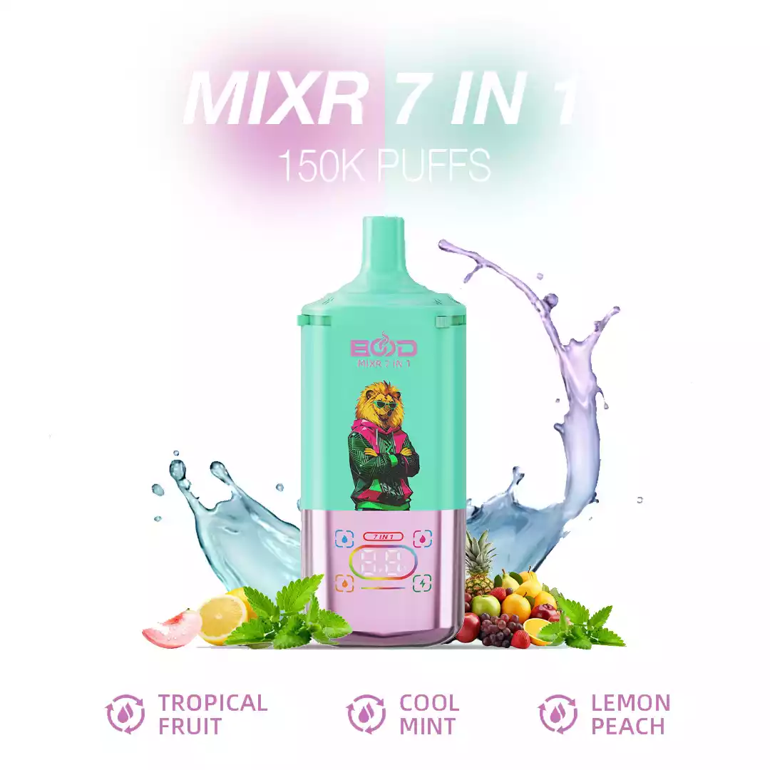 BOOD MIXR 7 em 1 150K - 150.000 tragadas com sistema Tri-Tank e bobina Dual Mesh - Vapes descartáveis por grosso
