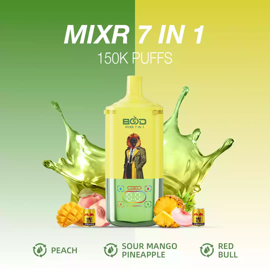 BOOD MIXR 7 em 1 150K 150.000 tragadas com sistema Tri-Tank e bobina Dual Mesh - Vapes descartáveis por grosso