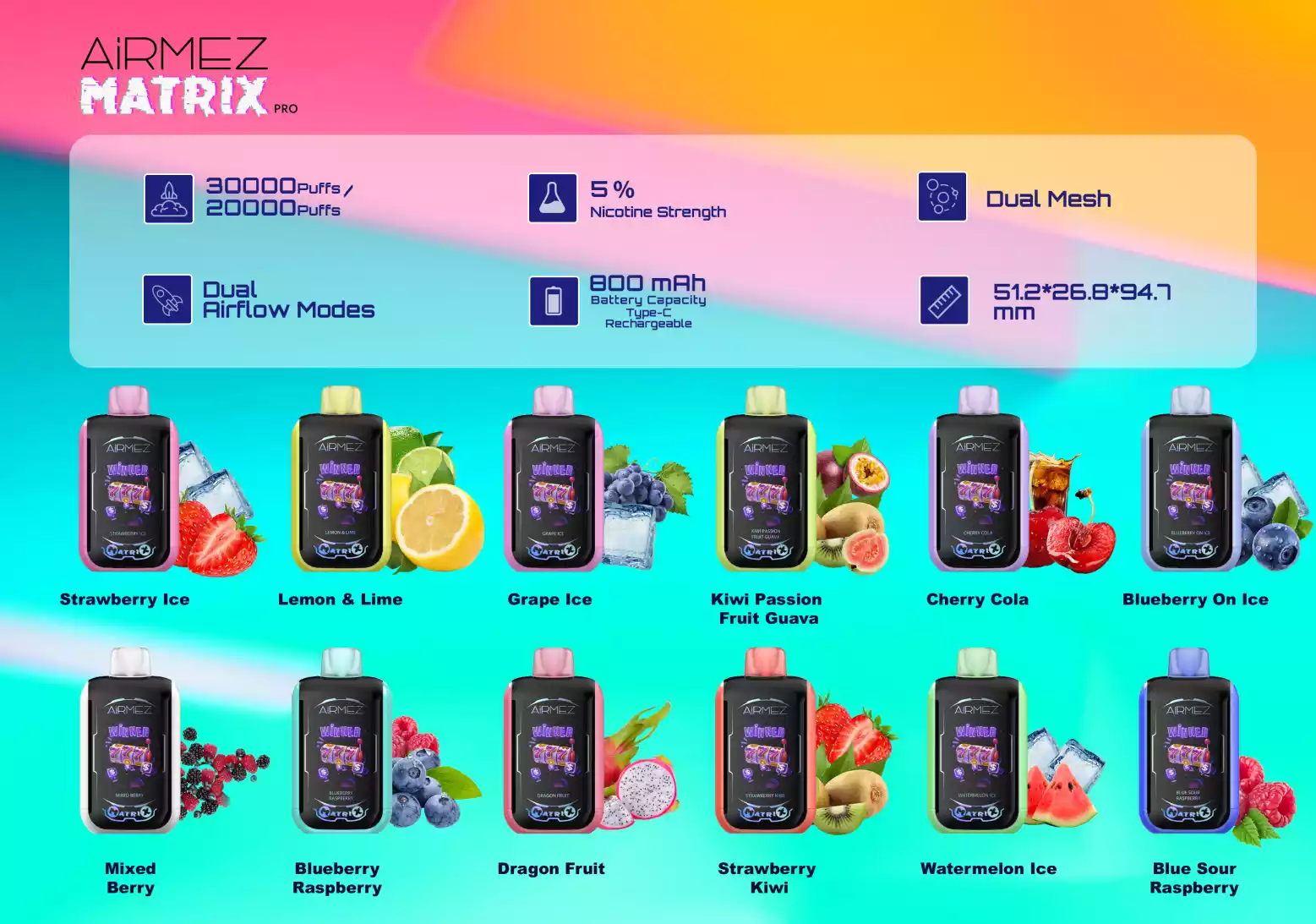 AIRMEZ MATRIX Pro 30.000 Puffs mit Dual-Mesh-Technologie Einweg-Vapes direkt vom Großhändler