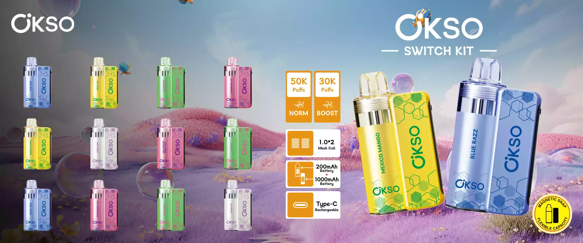 Zestaw OKSO SWITCH KIT 50 000 zaciągnięć Dual Mesh - jednorazowa e-papieros 50K na sprzedaż hurtową